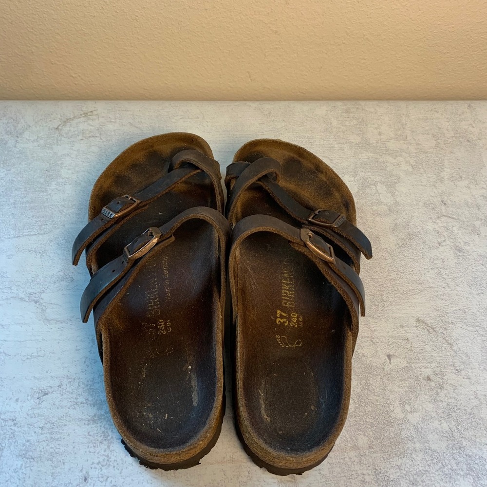 Birkenstock Mayari Sandals Womens 37 240 Brown Leather Toe Loop Buckle Slides - Picture 11 of 11